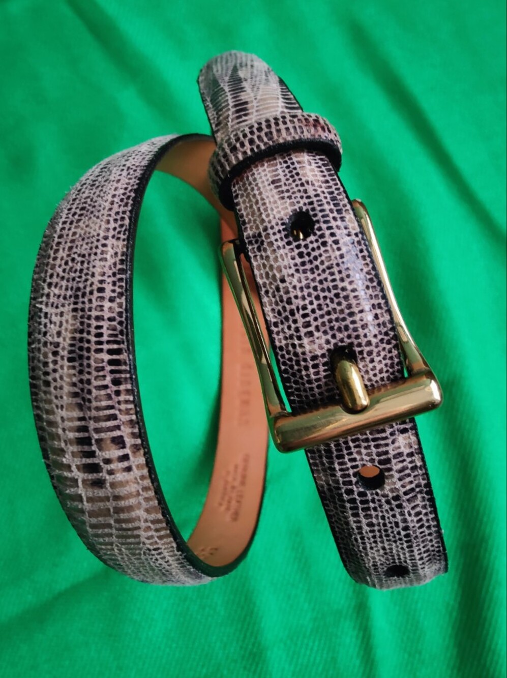 Martin Dingman Embossed Leather Belt In Neutral Snake Pattern, Size S